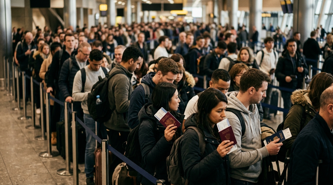 File d'attente tendue à un contrôle de passeports