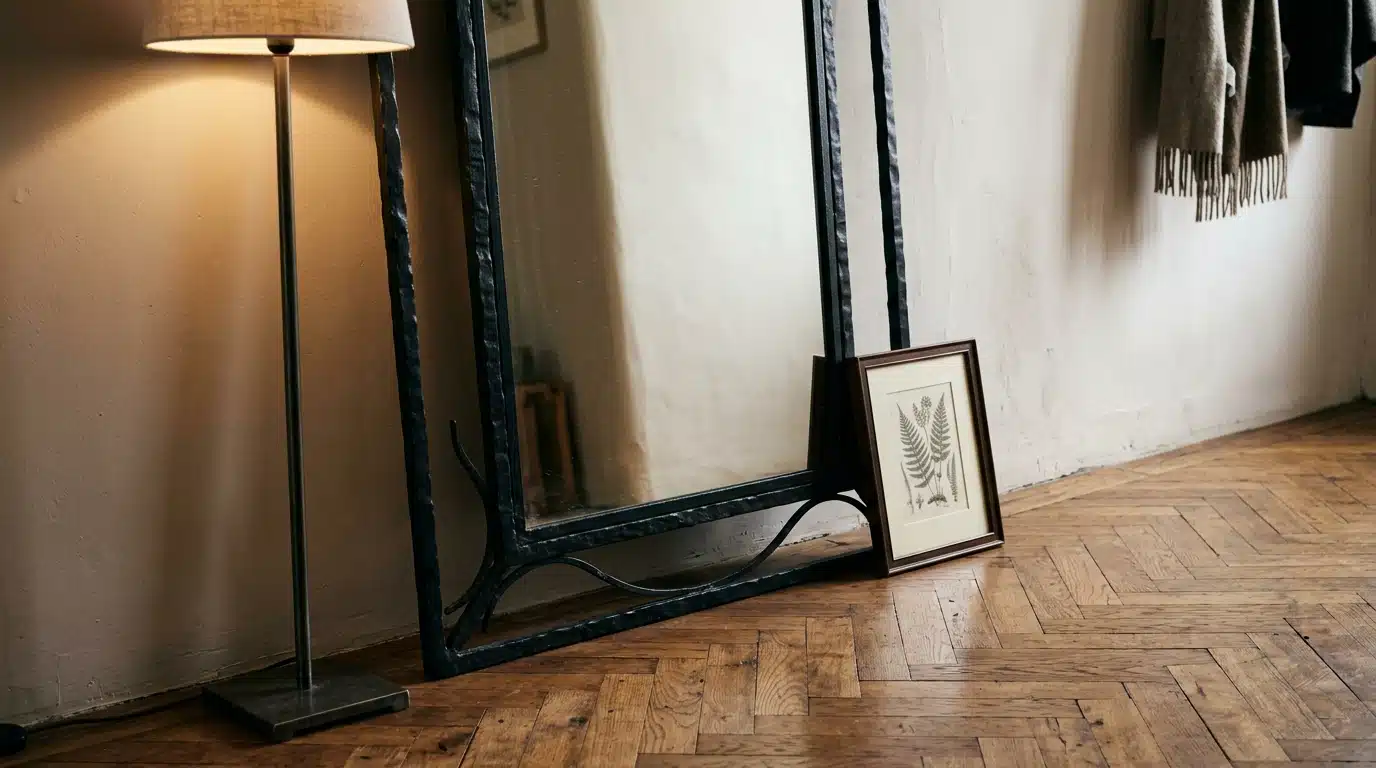 Ce miroir posé au sol, jamais accroché, envahit les entrées et fait disparaître les murs