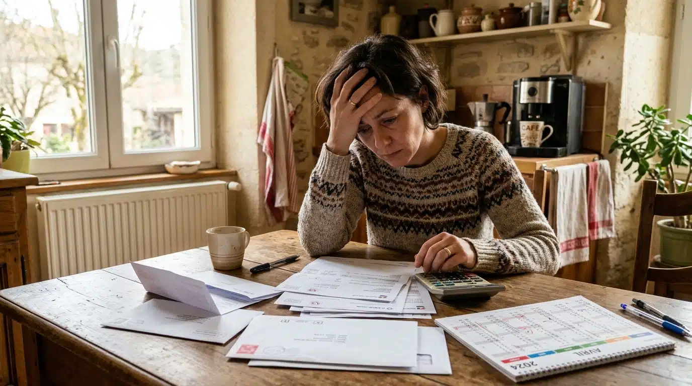 Femme inquiète devant ses factures de septembre