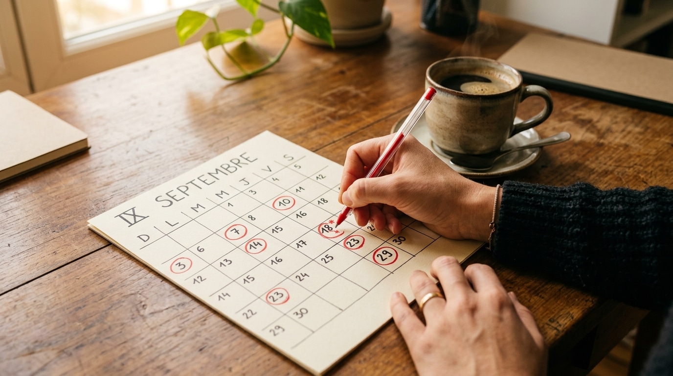 Calendrier de septembre avec dates de prélèvements notées