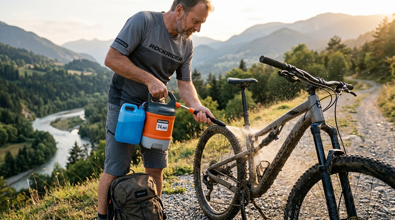 Ce nettoyeur Decathlon à moins de 75 € lave votre vélo sans batterie ni prise, même en pleine nature