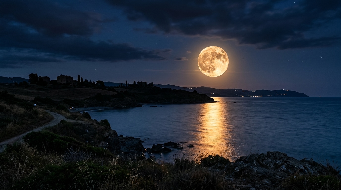 Pleine lune éclatante dans un ciel d'été nocturne