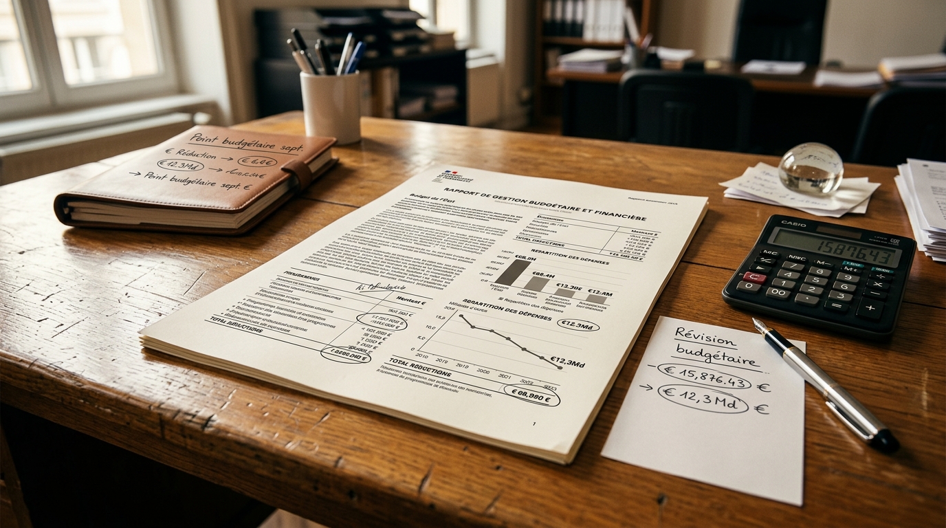 Document officiel et calculatrice sur bureau en bois