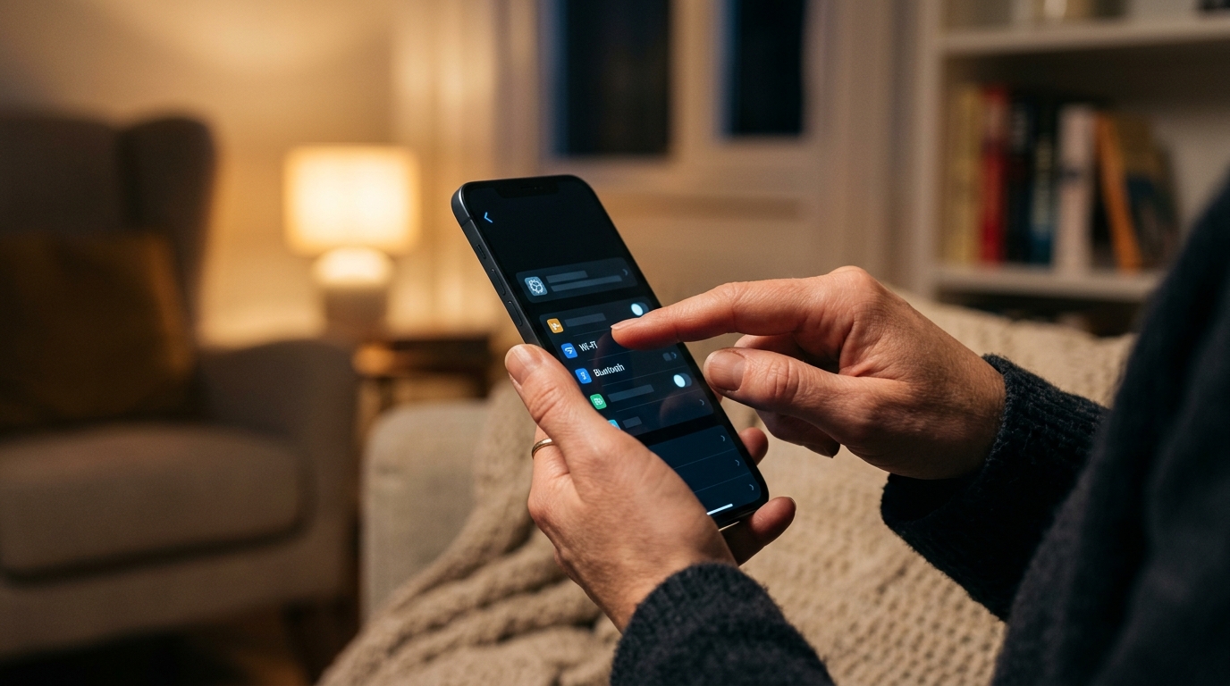Doigts naviguant dans les réglages d'un smartphone