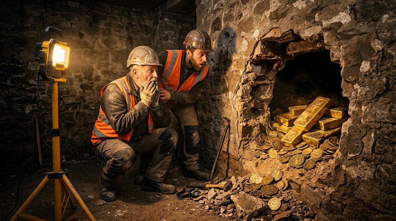 Lingots d'or découverts dans un mur de cave