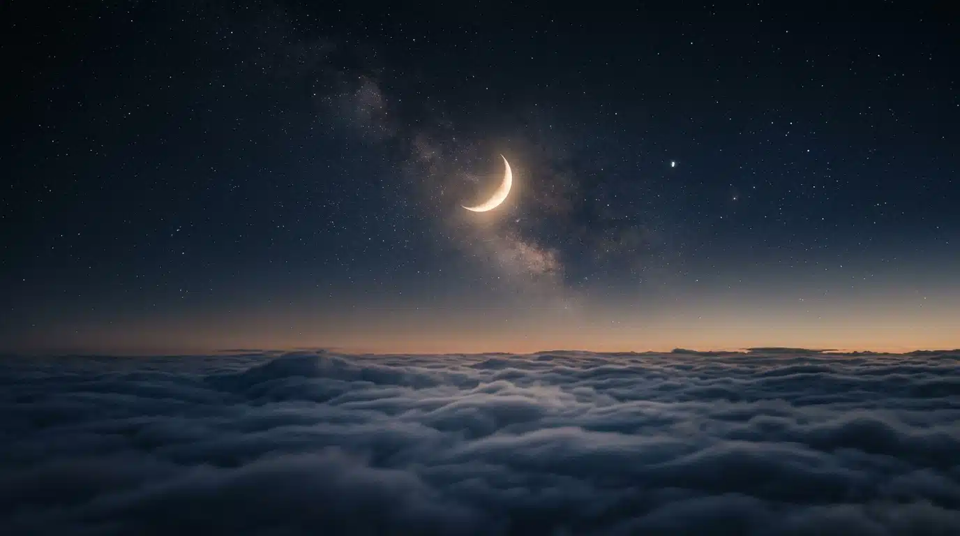 Croissant de lune lumineux dans un ciel nocturne calme