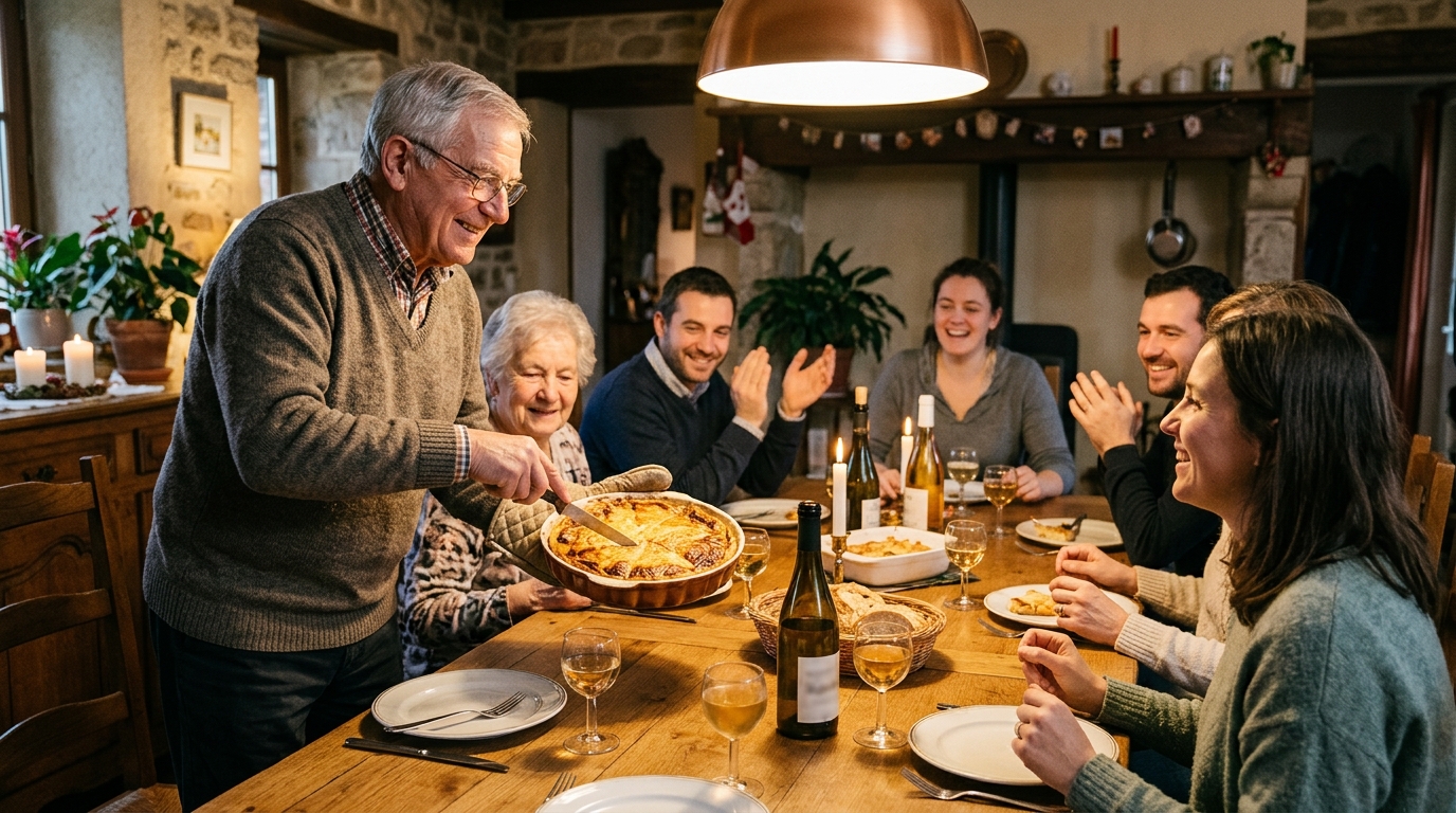 Tarte au maroilles servie en famille dans le Nord