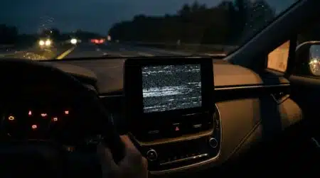 Écran central de voiture noir et bugué la nuit
