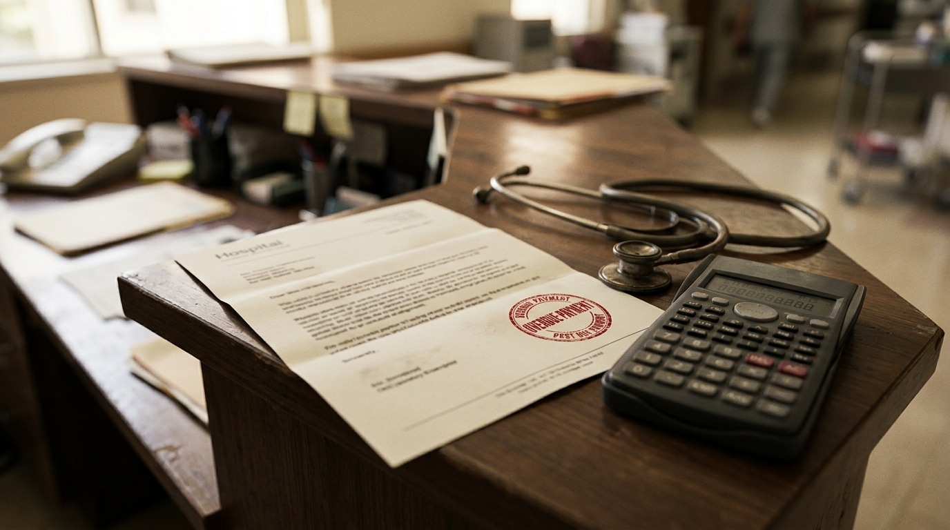 Lettre administrative et stéthoscope posés sur un bureau