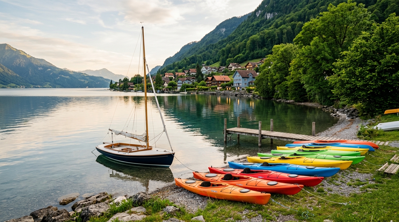 Kayaks colorés sur la rive du lac de l'Avesnois