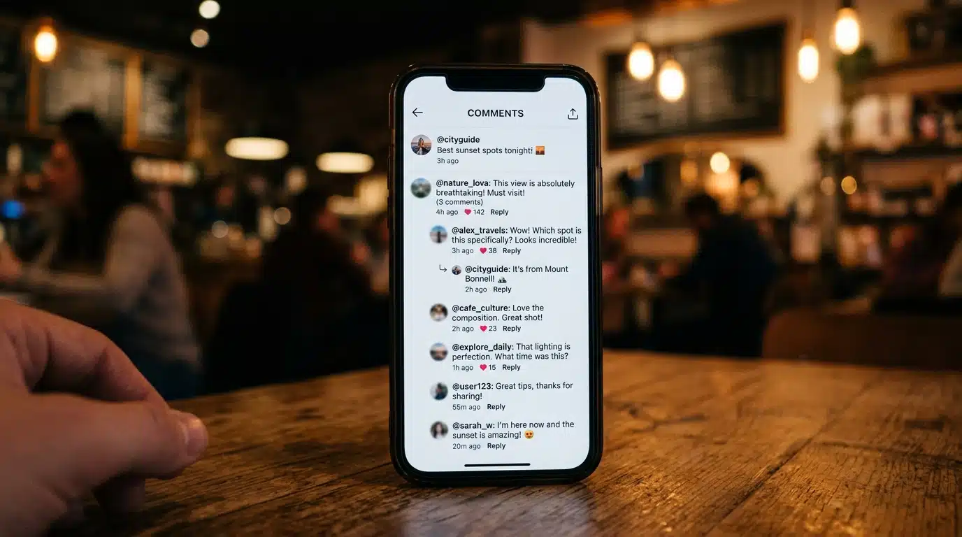 Écran de smartphone affichant une section de commentaires