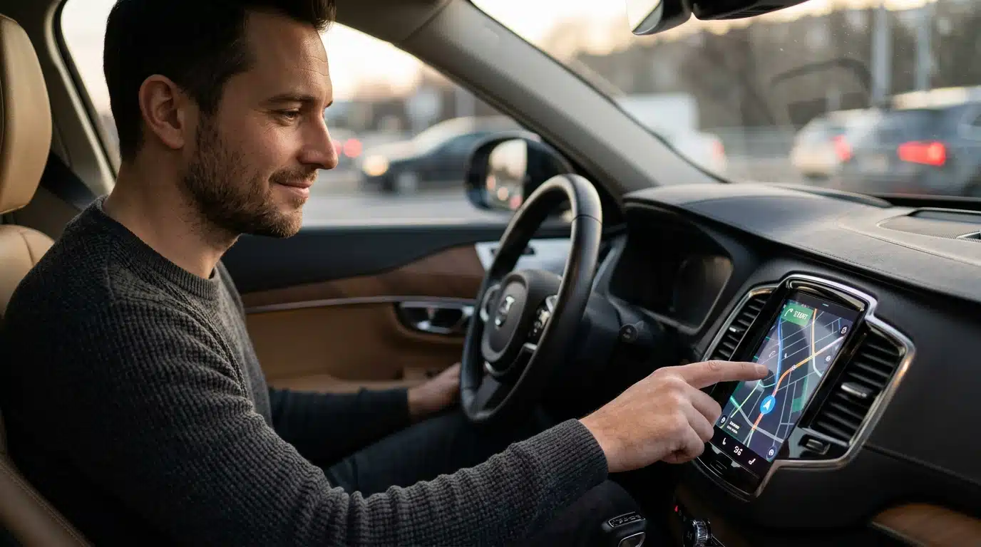 Écran tactile d'autoradio connecté sur tableau de bord