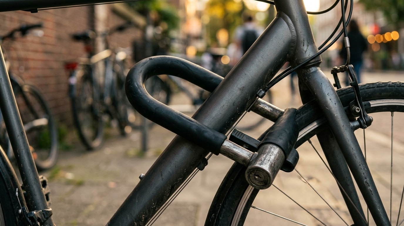 Antivol U en métal renforcé fixé sur un vélo