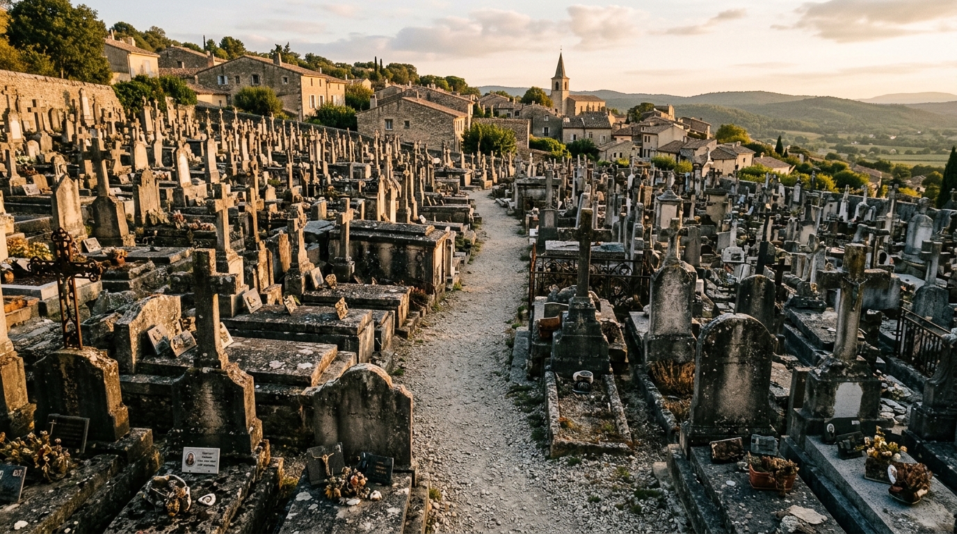 Cimetière de village français saturé de tombes