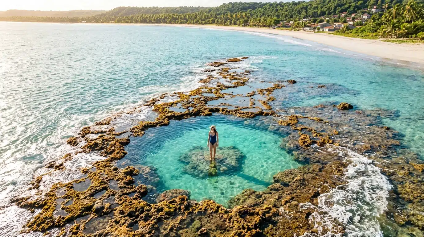 Piscine naturelle turquoise à marée basse au Brésil