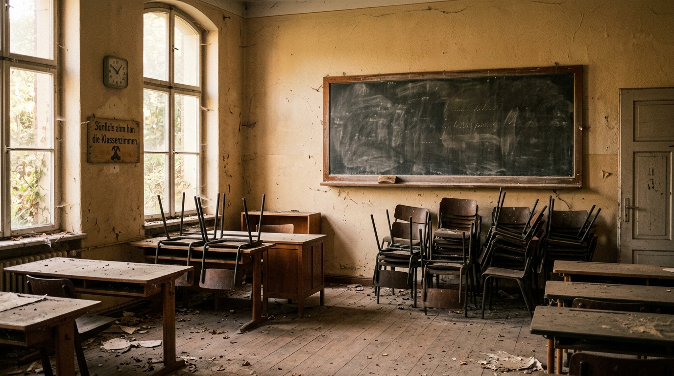 Salle de classe vide et abandonnée depuis longtemps