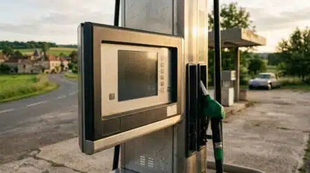 Écran de pompe à essence vierge dans une station-service