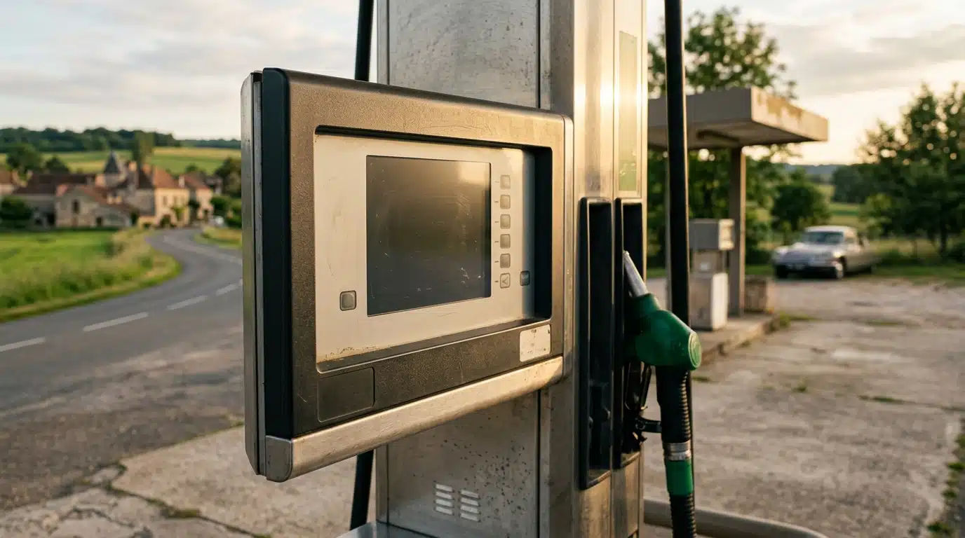 Écran de pompe à essence vierge dans une station-service