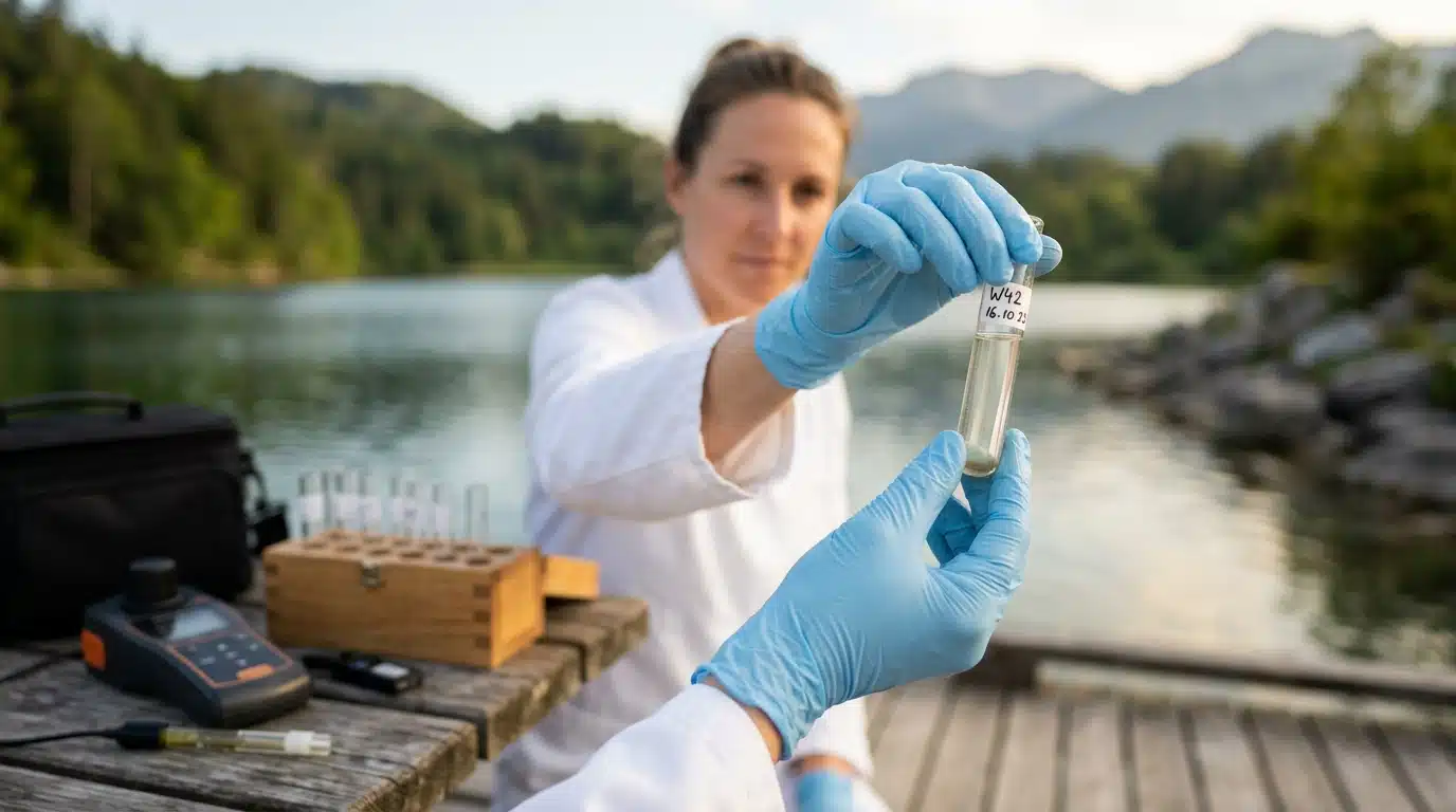 Prélèvement d'eau analysé en tube à essai