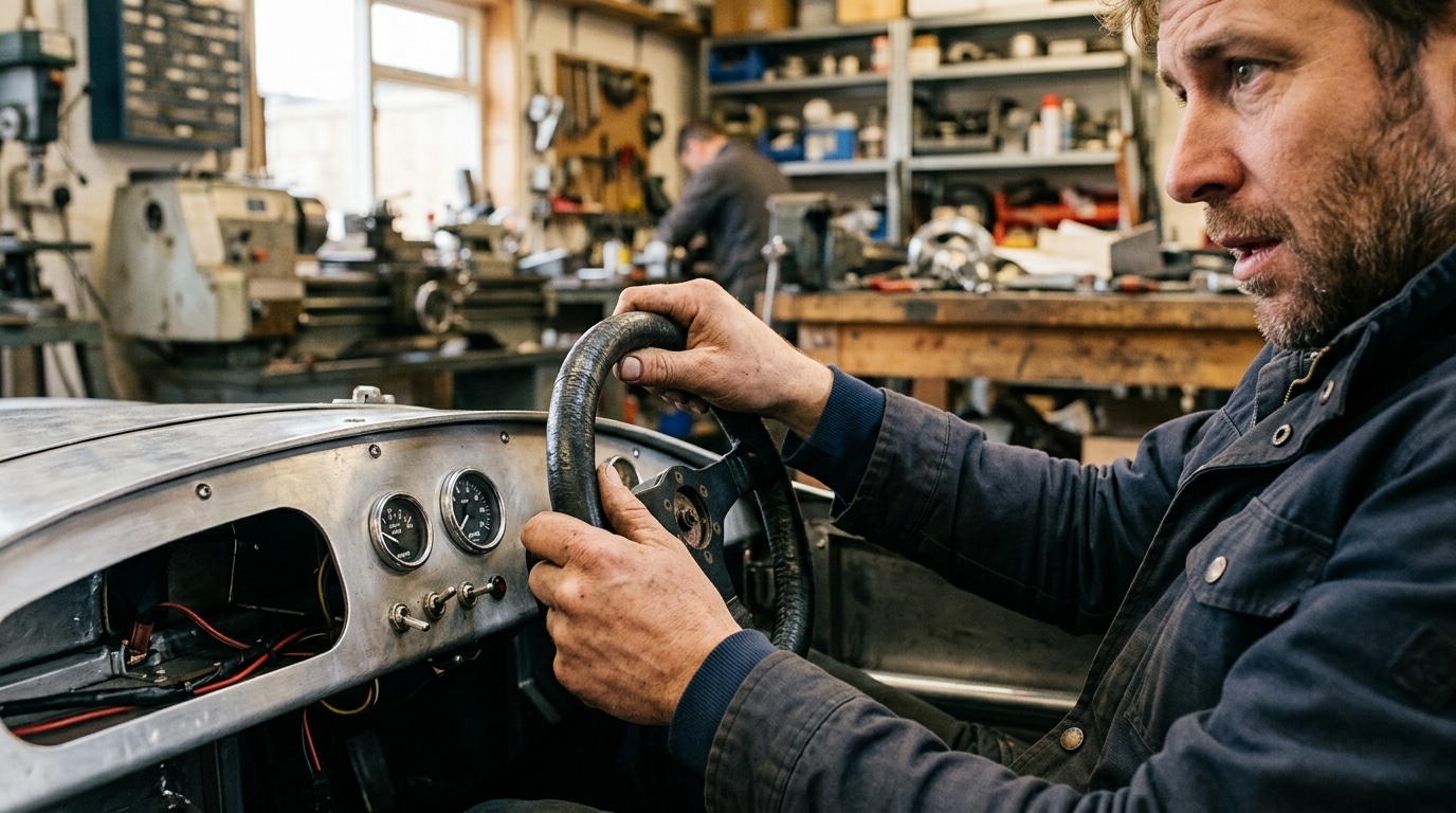 Pilote anonyme aux commandes d'une mini sportive électrique