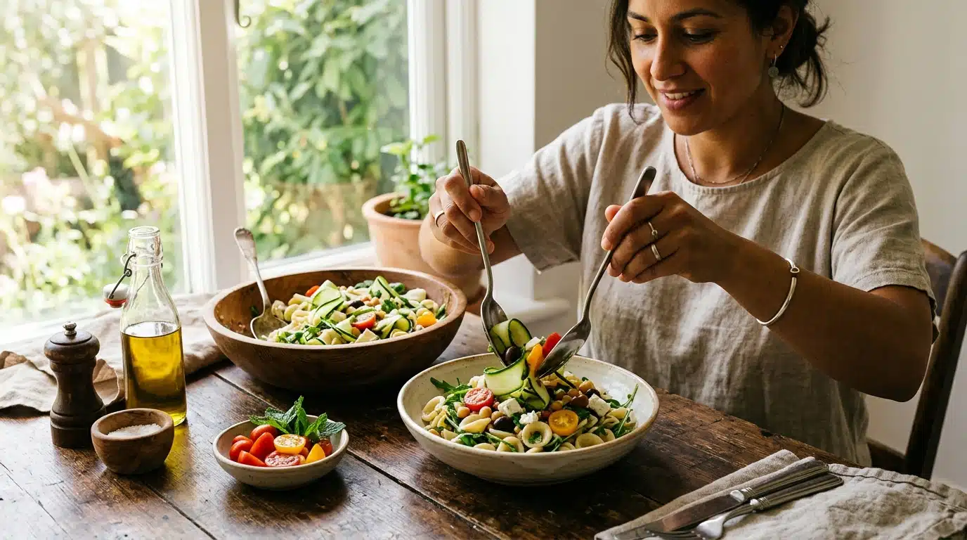 Salade de pâtes froides aux courgettes et tomates cerises
