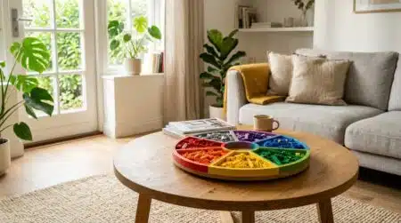 Plateau tournant coloré de LEGO sur table basse ronde