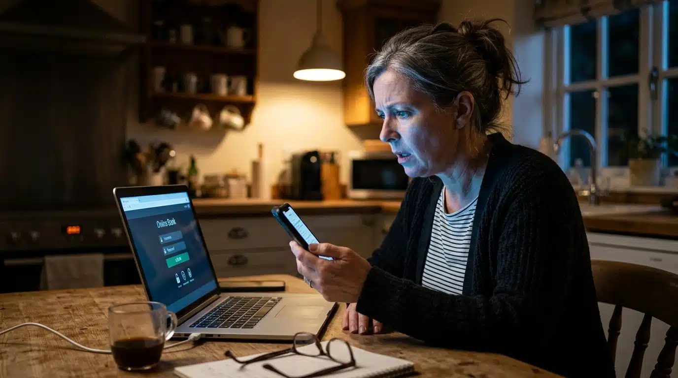 Personne inquiète devant un écran d'ordinateur la nuit