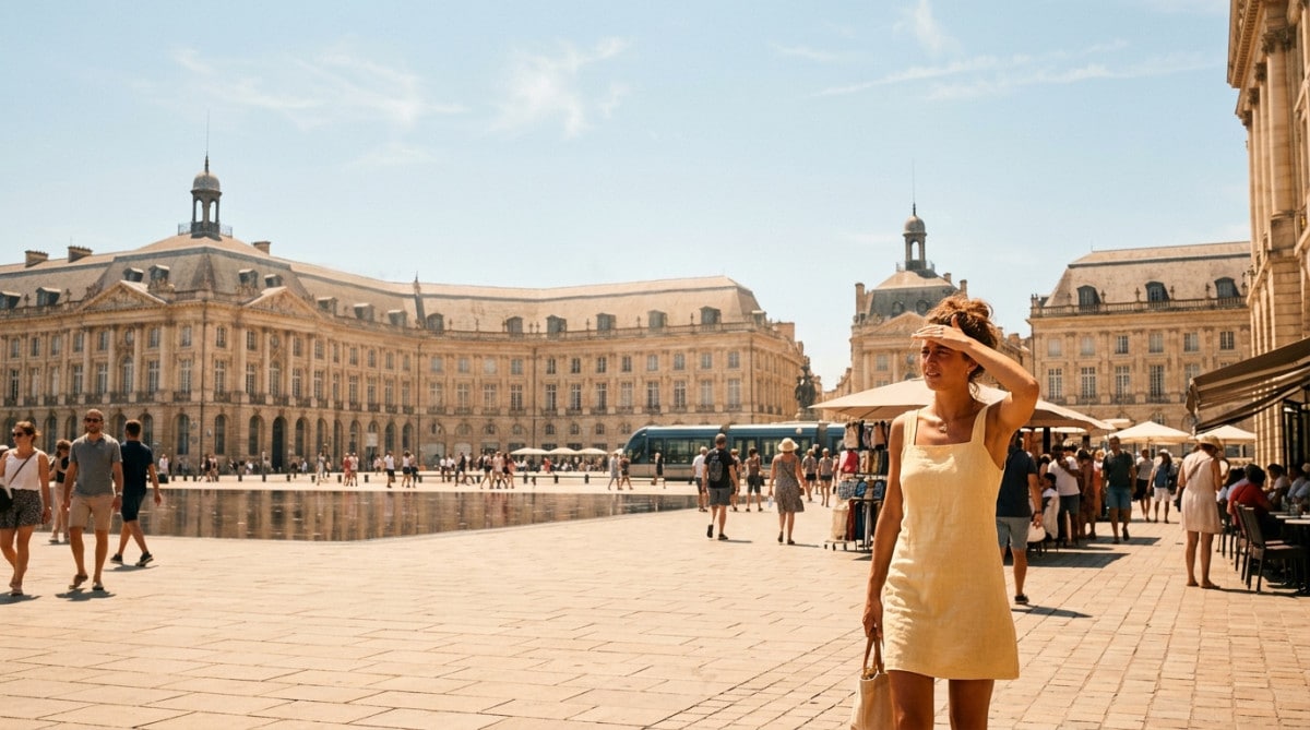 Chaleur intense sur une place à Bordeaux
