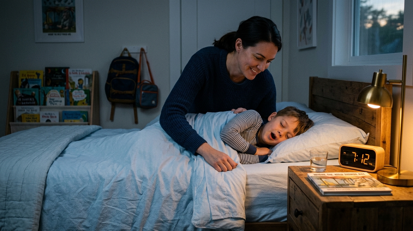 Enfant couché tôt dans une chambre fraîche avant la rentrée