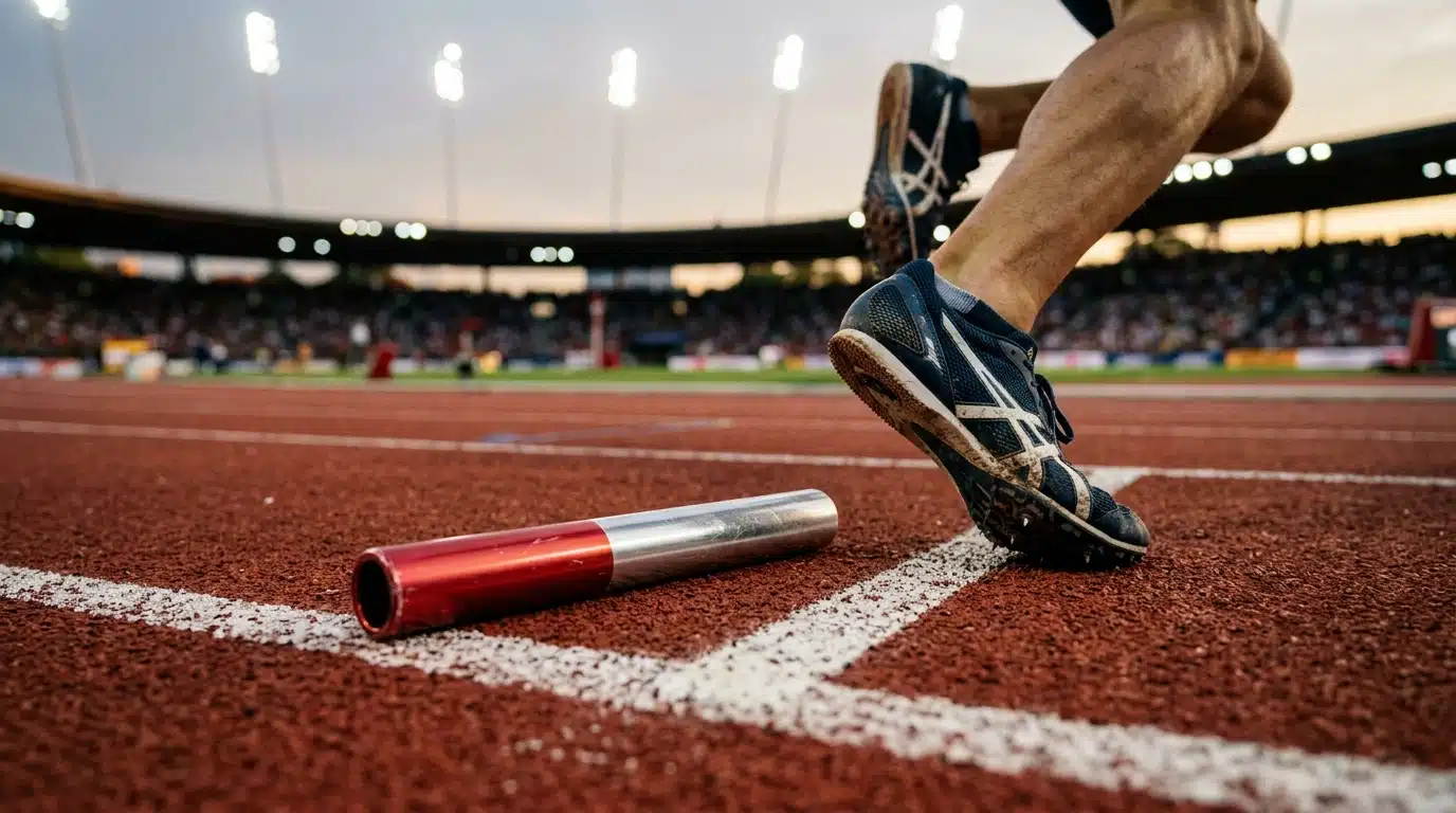 Témoin de relais posé sur une ligne d'athlétisme