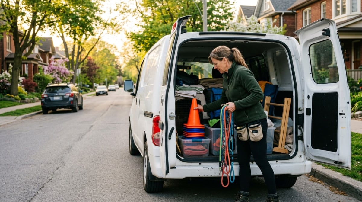 Chargement du matériel professionnel dans une camionnette utilitaire