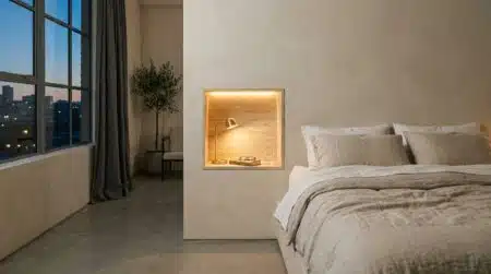 Niche murale éclairée encastrée à hauteur de matelas