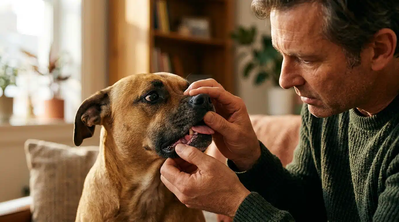Vérification de la couleur de la langue d'un chien