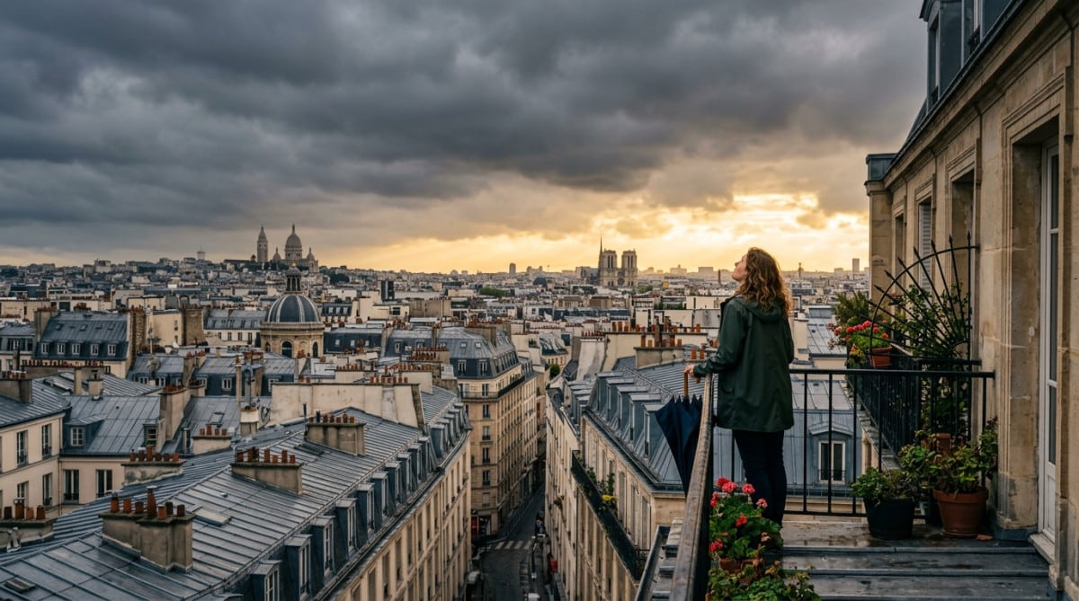 Ciel couvert au-dessus d'une ville française en été