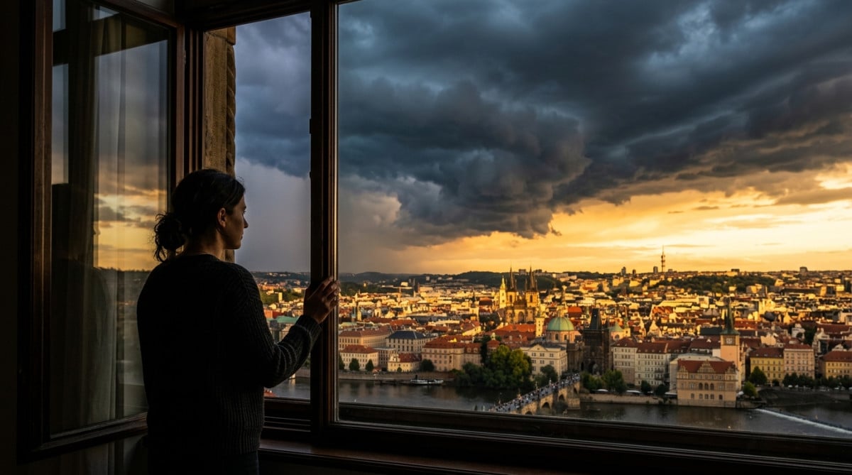 Ciel orageux menaçant au-dessus d'une ville française