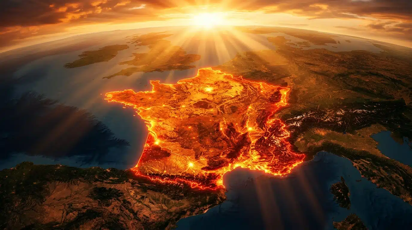 Carte de France en rouge illustrant la canicule à venir
