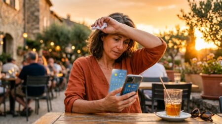 Femme s'épongeant le front lors d'une vague de chaleur