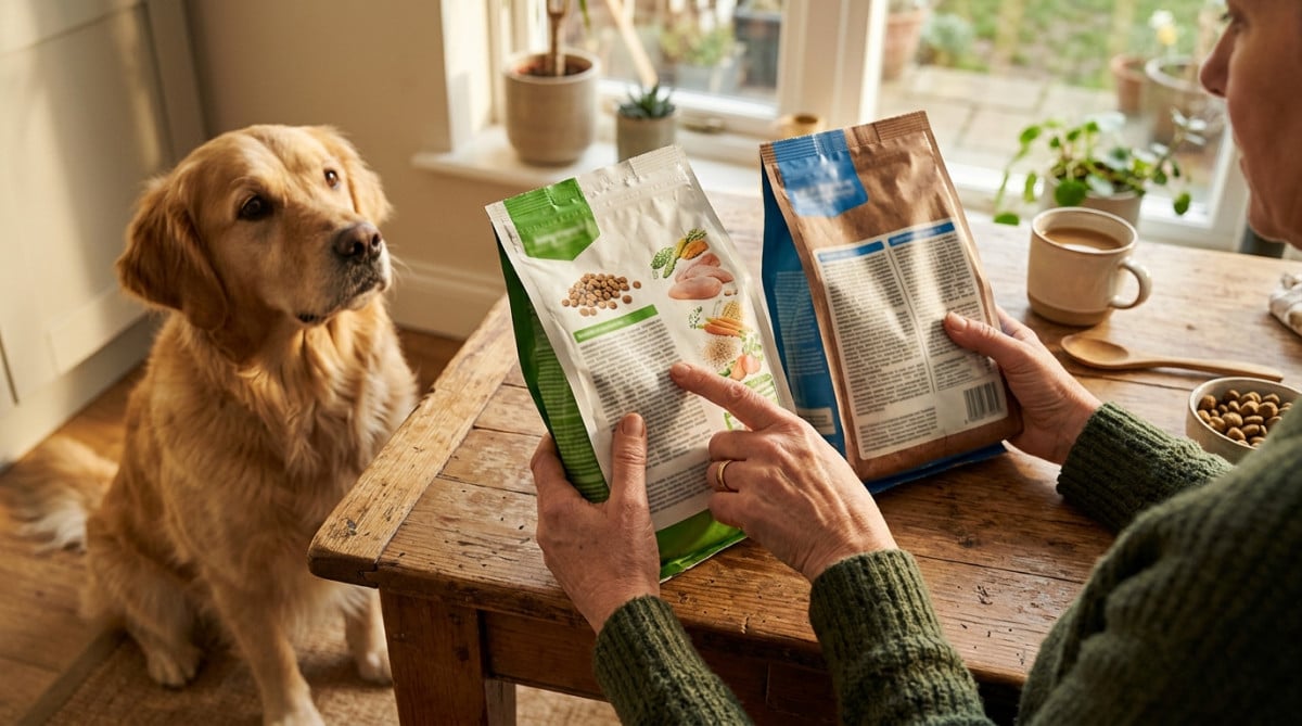 Comparaison d'étiquettes de croquettes pour chien