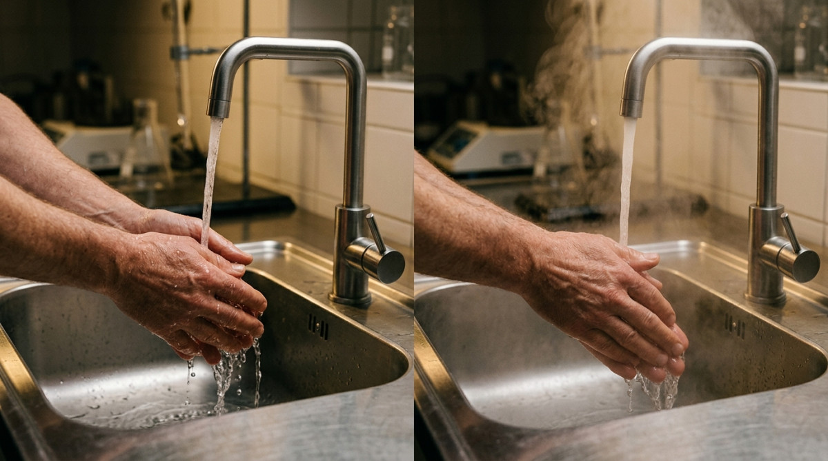 Comparaison mains lavées eau froide et chaude