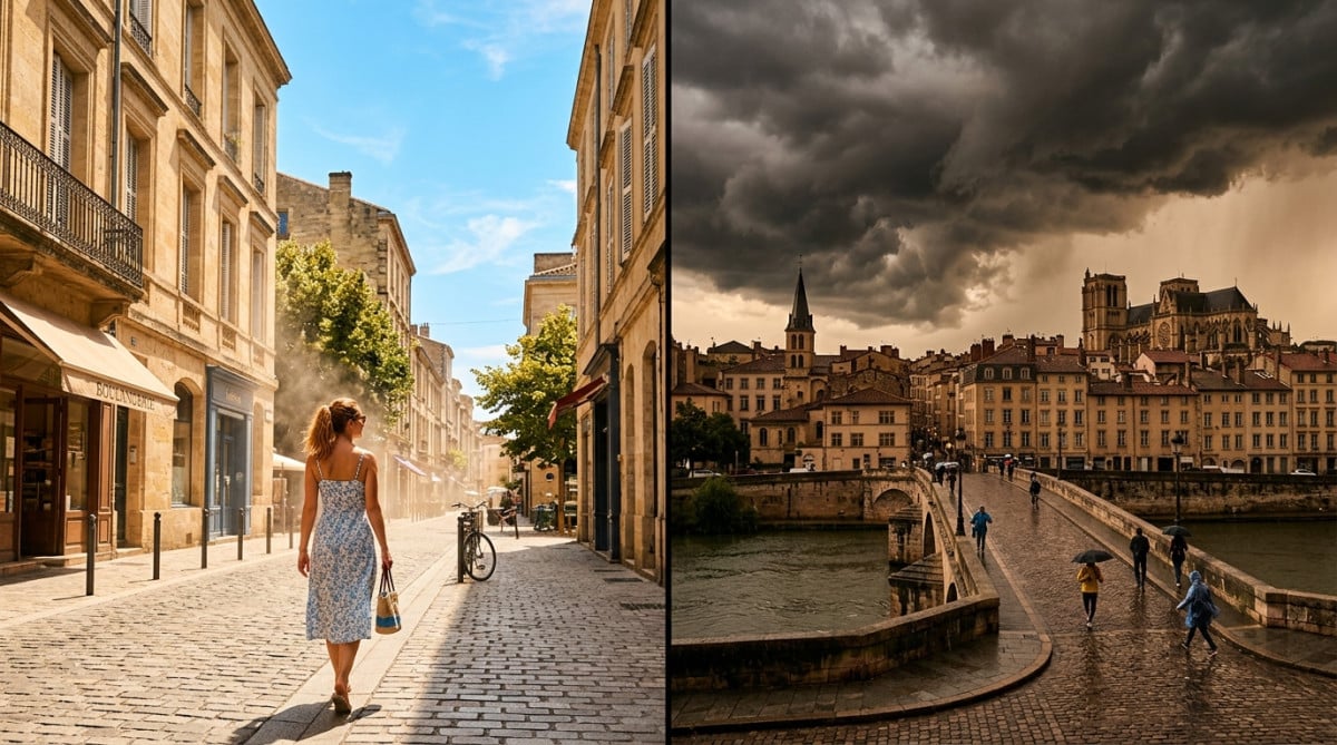 Contraste météo entre chaleur et orage en France