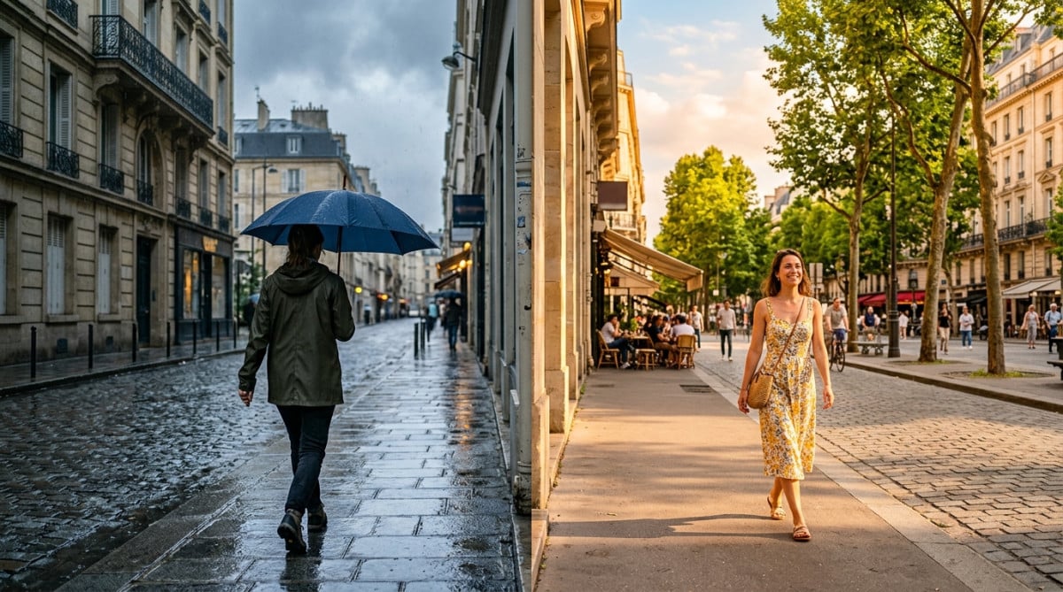 Contraste météo entre pluie au nord et soleil au sud