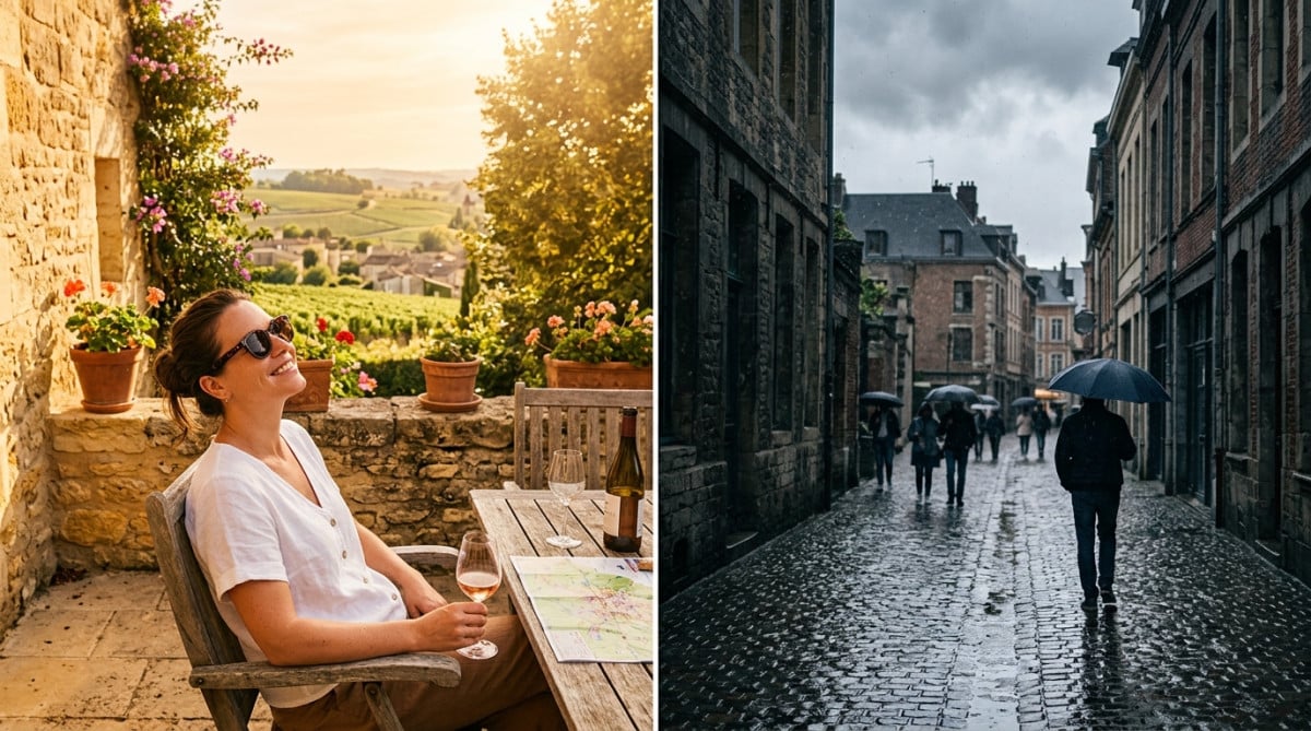 Contraste météo entre soleil au Sud et pluie au Nord
