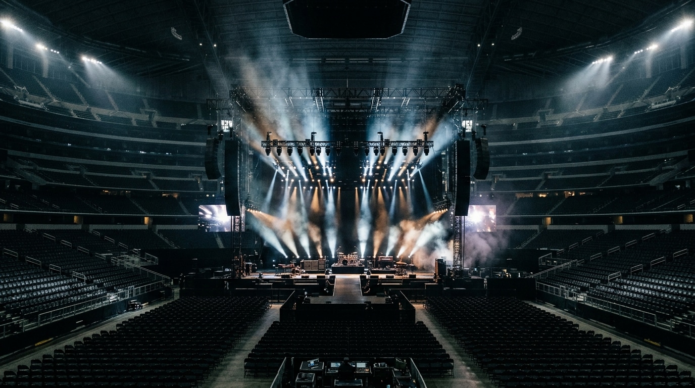 Scène de concert vide avant un spectacle à la Paris La Défense Arena
