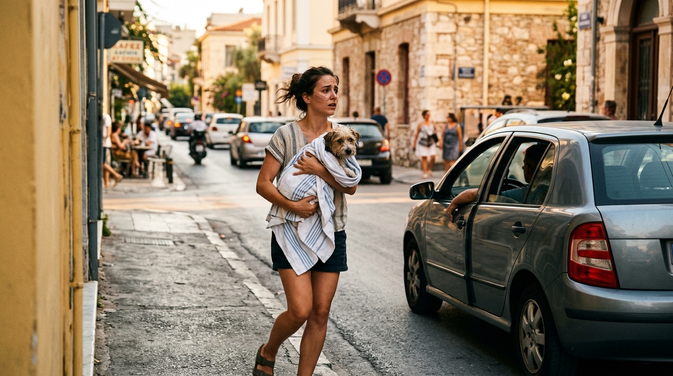 Femme transportant son chien en urgence vers le vétérinaire