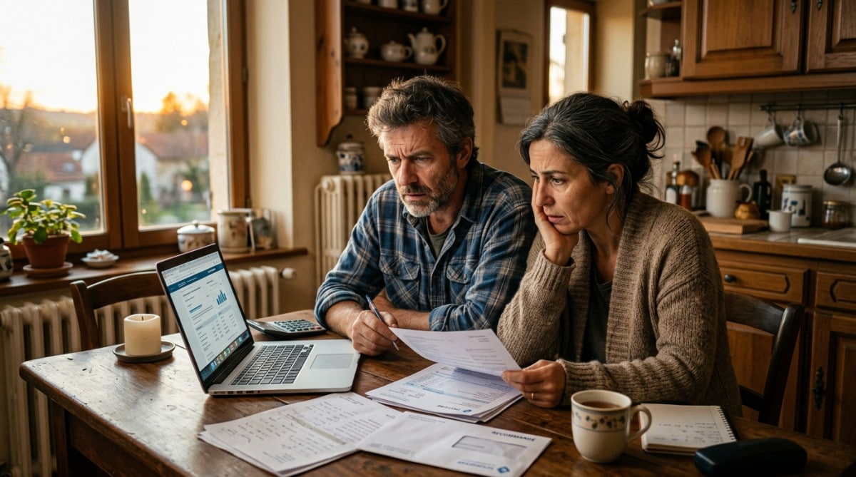 Couple inquiet consultant des documents financiers à la maison