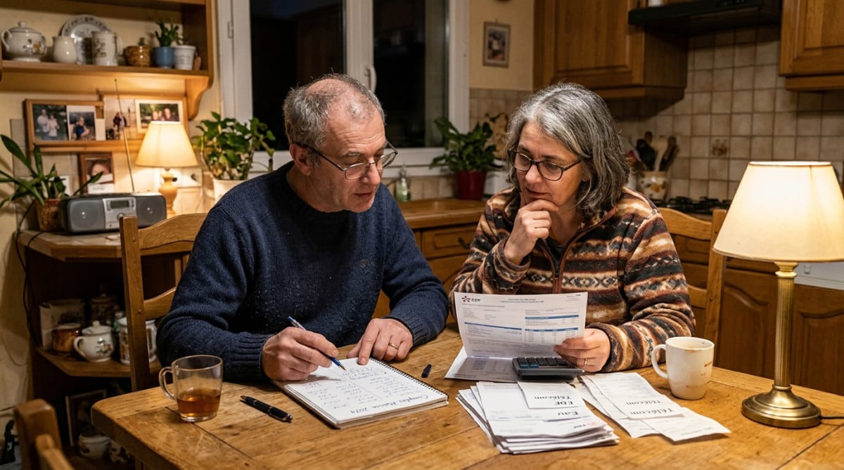 Couple normand vérifiant leur budget mensuel ensemble
