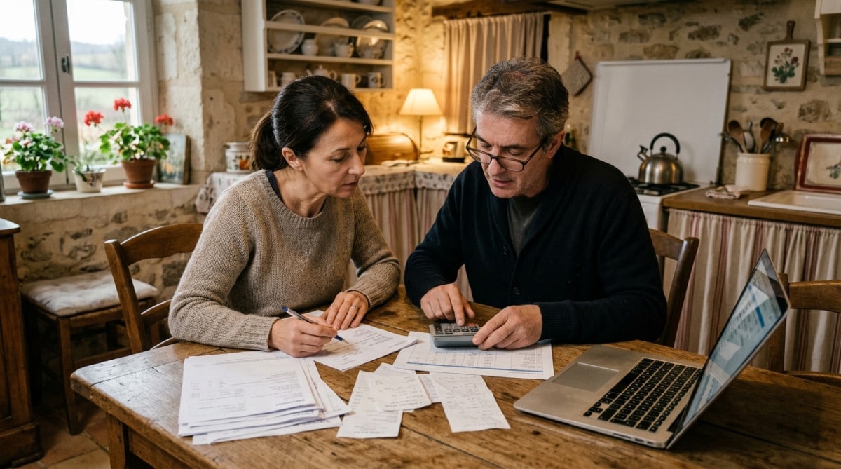 Couple vérifiant le budget familial à table