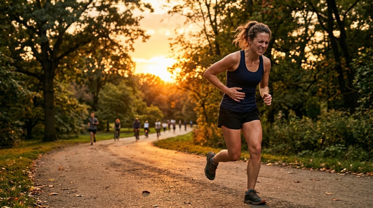 Coureur souffrant d'un point de côté pendant l'effort