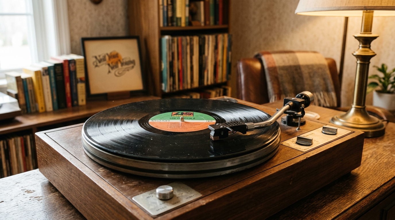 Vieux vinyle et tourne-disque évoquant des souvenirs nostalgiques