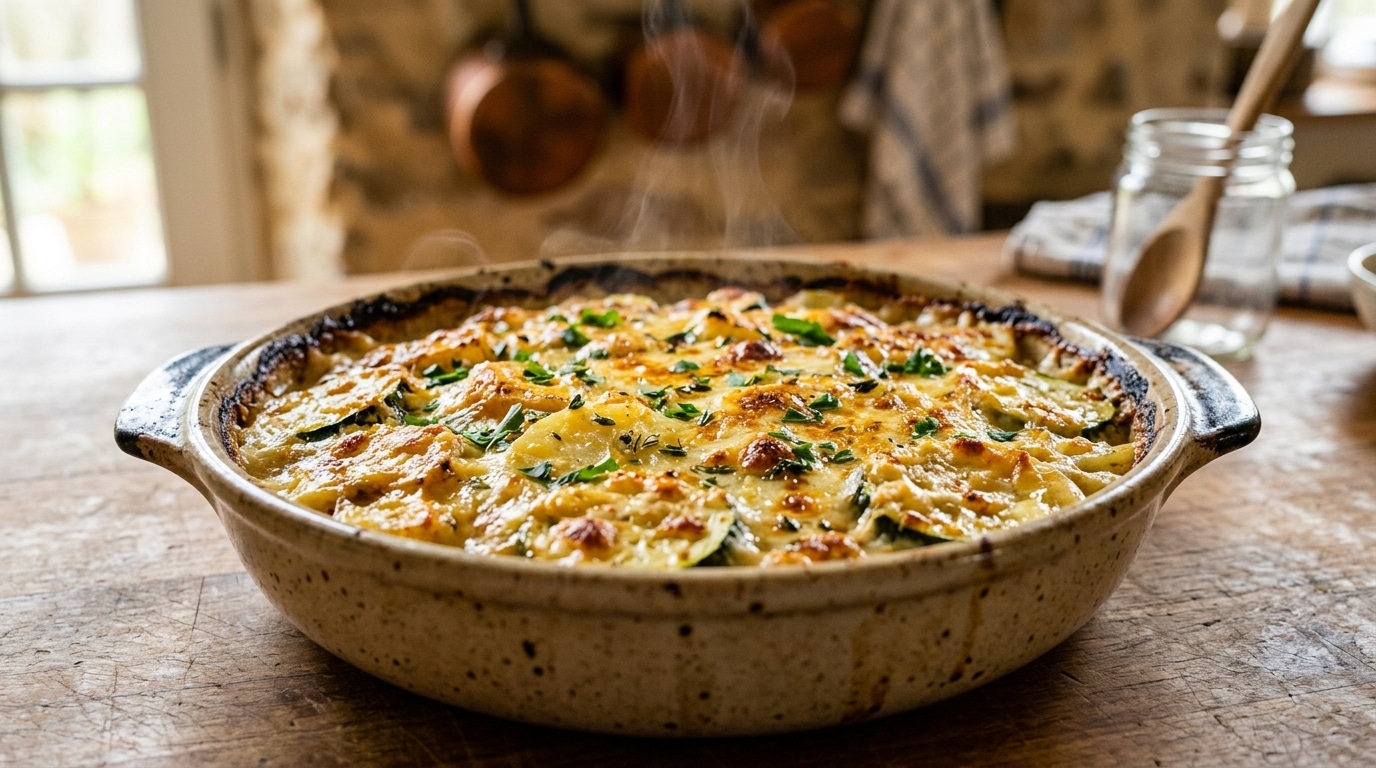 Gratin de courgettes et pommes de terre doré au four